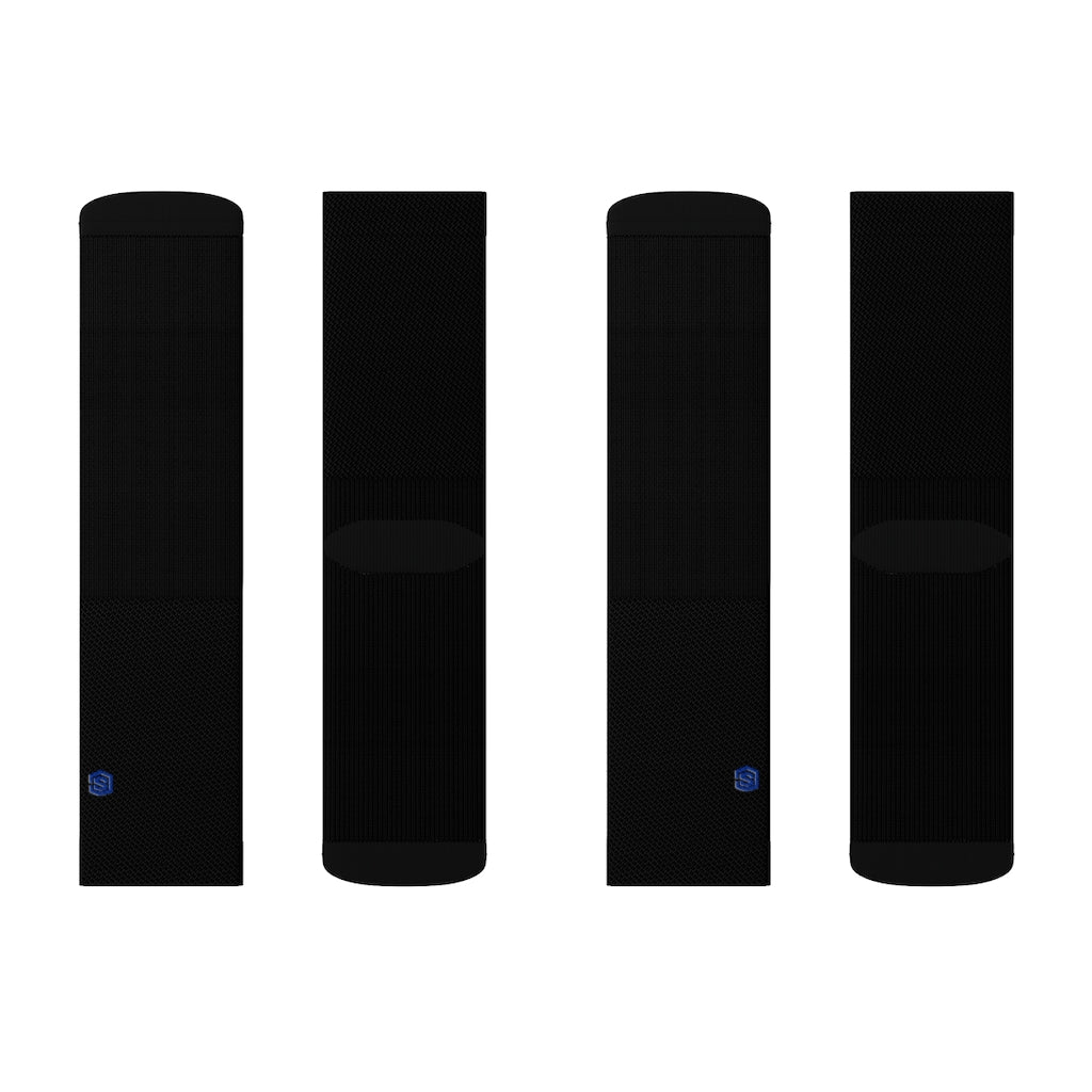 Black Sublimation Socks with Blue Logo