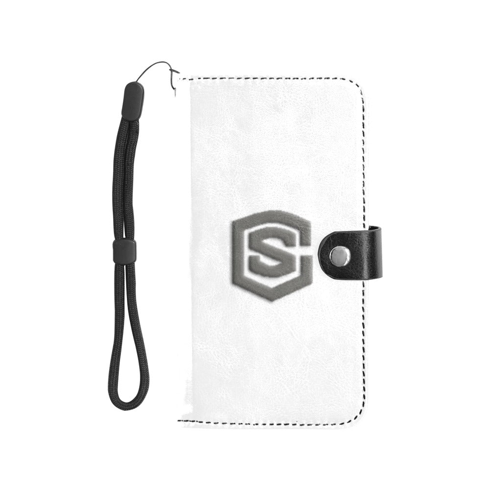 White Flip Leather Purse for Mobile Phone(Model1703)(Large) with Gray Logo Flip Leather Purse for Mobile Phone(Model1703)(Large)