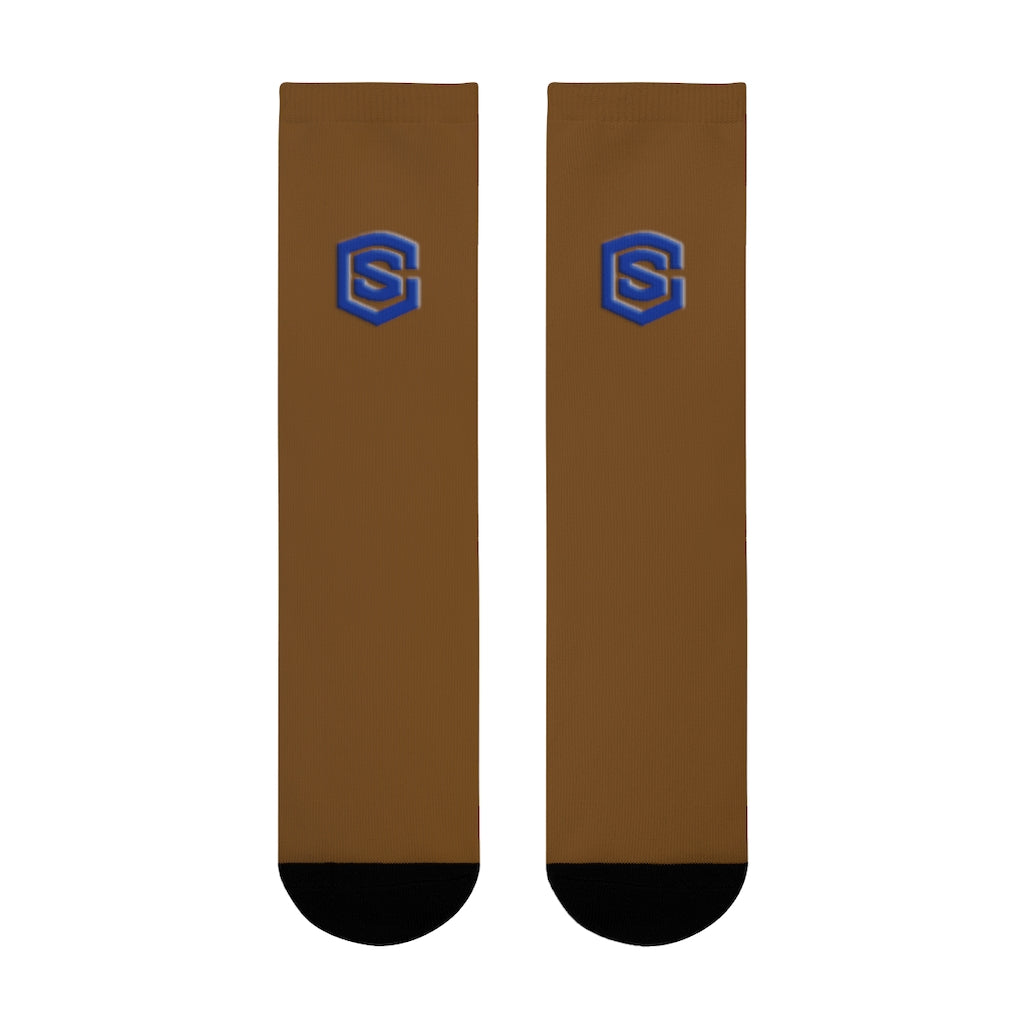 brown Sublimation Crew Socks (EU) Blue Logo