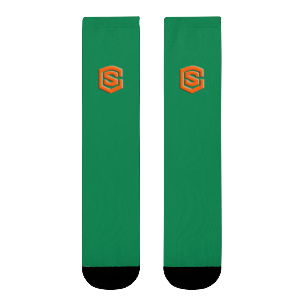 Green Sublimation Crew Socks (EU) Orange Logo