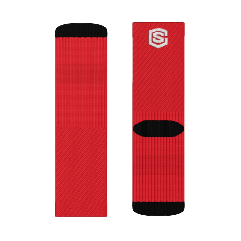 Red Sublimation Socks White Logo