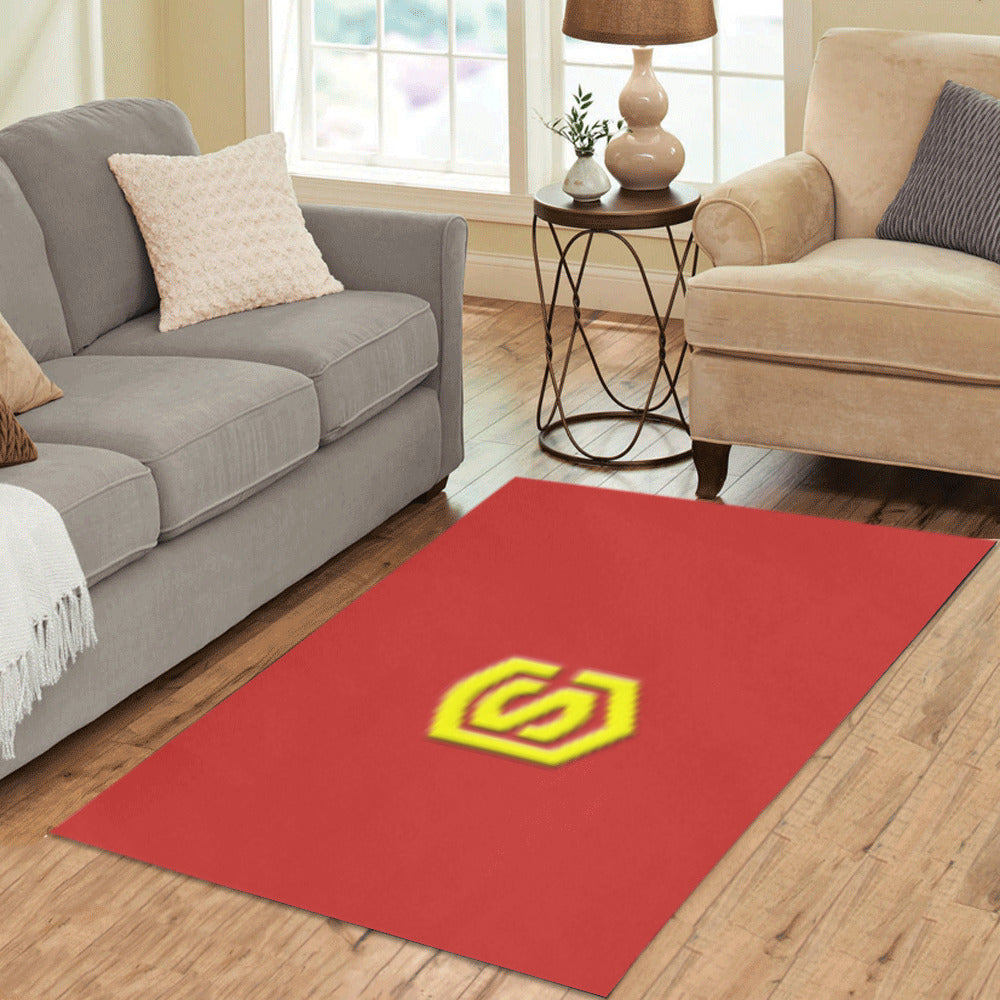 Red Area Rug Yellow Logo Area Rug 5' x 3.2'