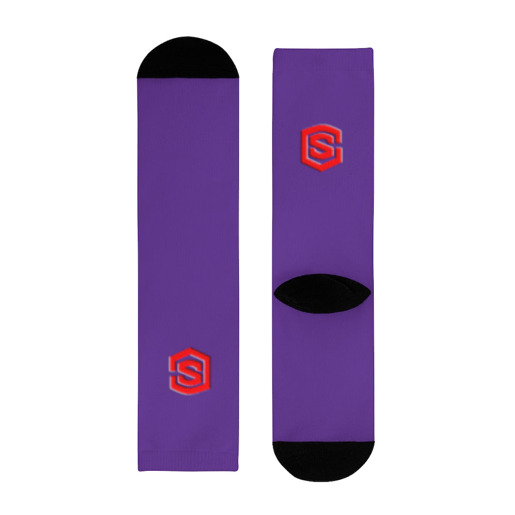 Purple Sublimation Crew Socks (EU) Red Logo