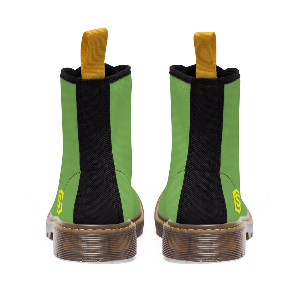 Green Men's Canvas Boots Yellow Logo