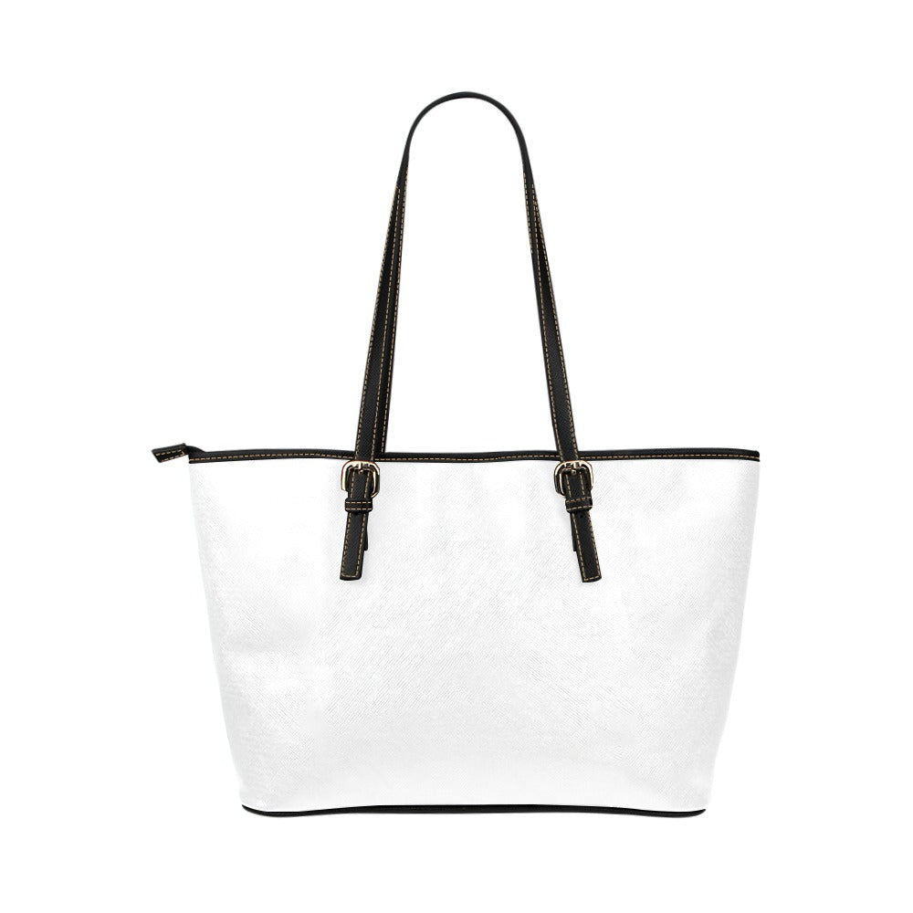 WHITE Leather Tote Bag WITH BLACK LOGO Leather Tote Bag (Model 1651) (Big)