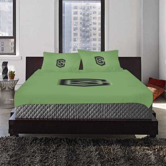 Green Duvet Cover Black Logo 3-Piece Bedding Set (1 Duvet Cover 86"x70"; 2 Pillowcases 20"x30")(One Side)