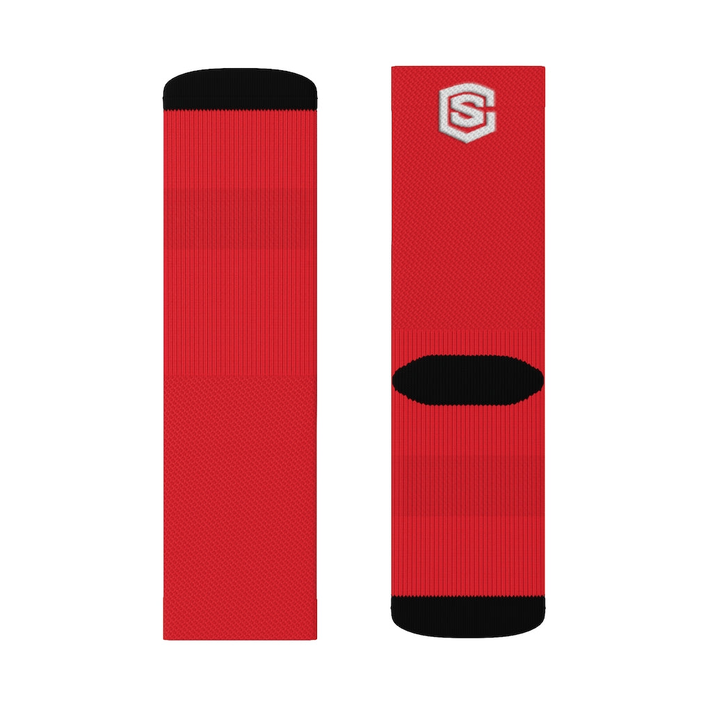 Red Sublimation Socks White Logo