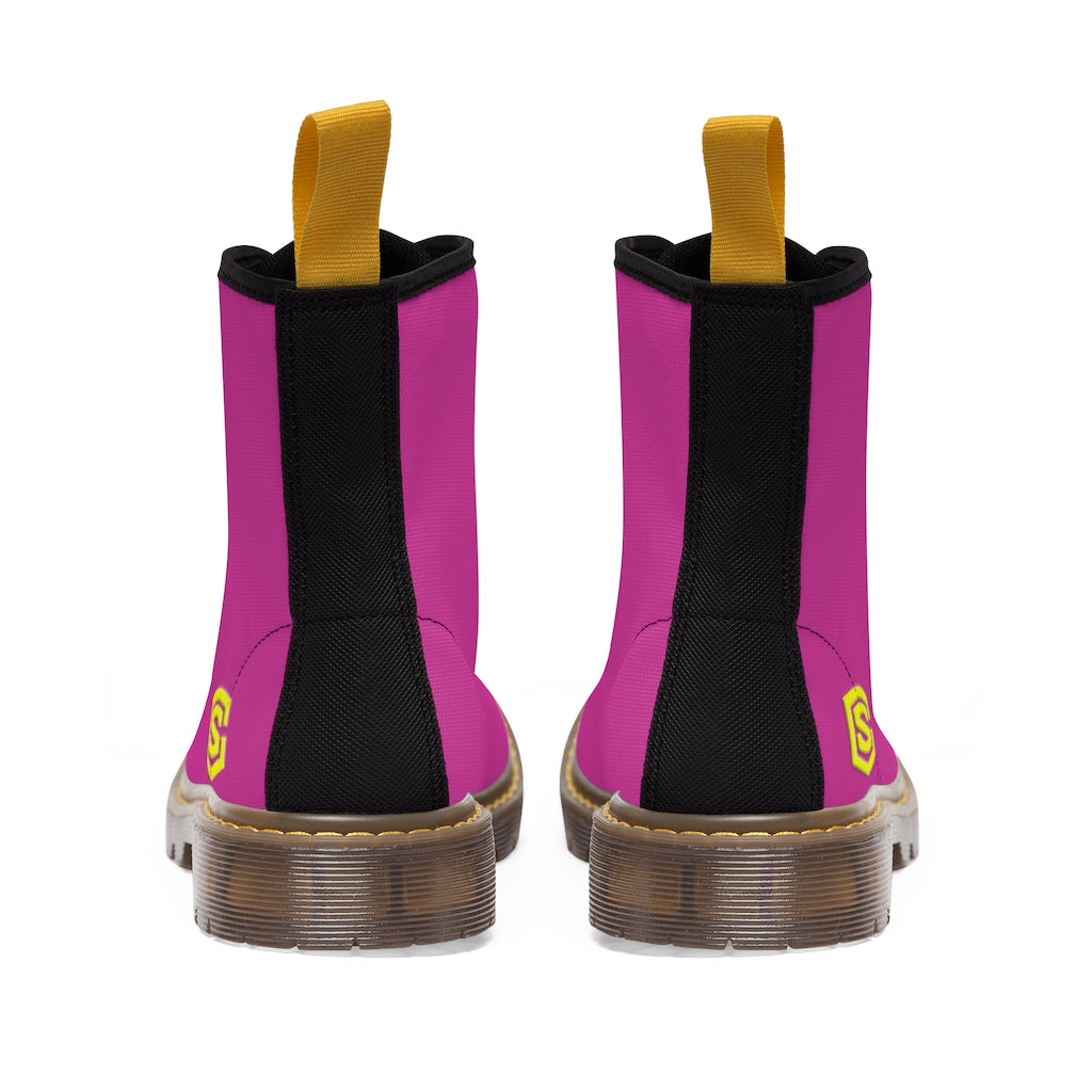 Pink Men's Canvas Boots Yellow Logo