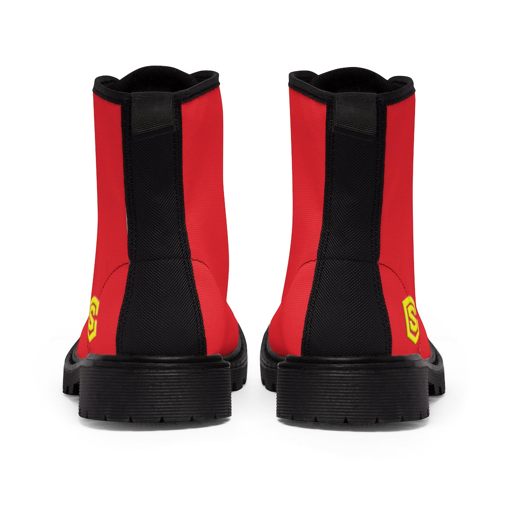Red Men's Canvas Boots Yellow Logo