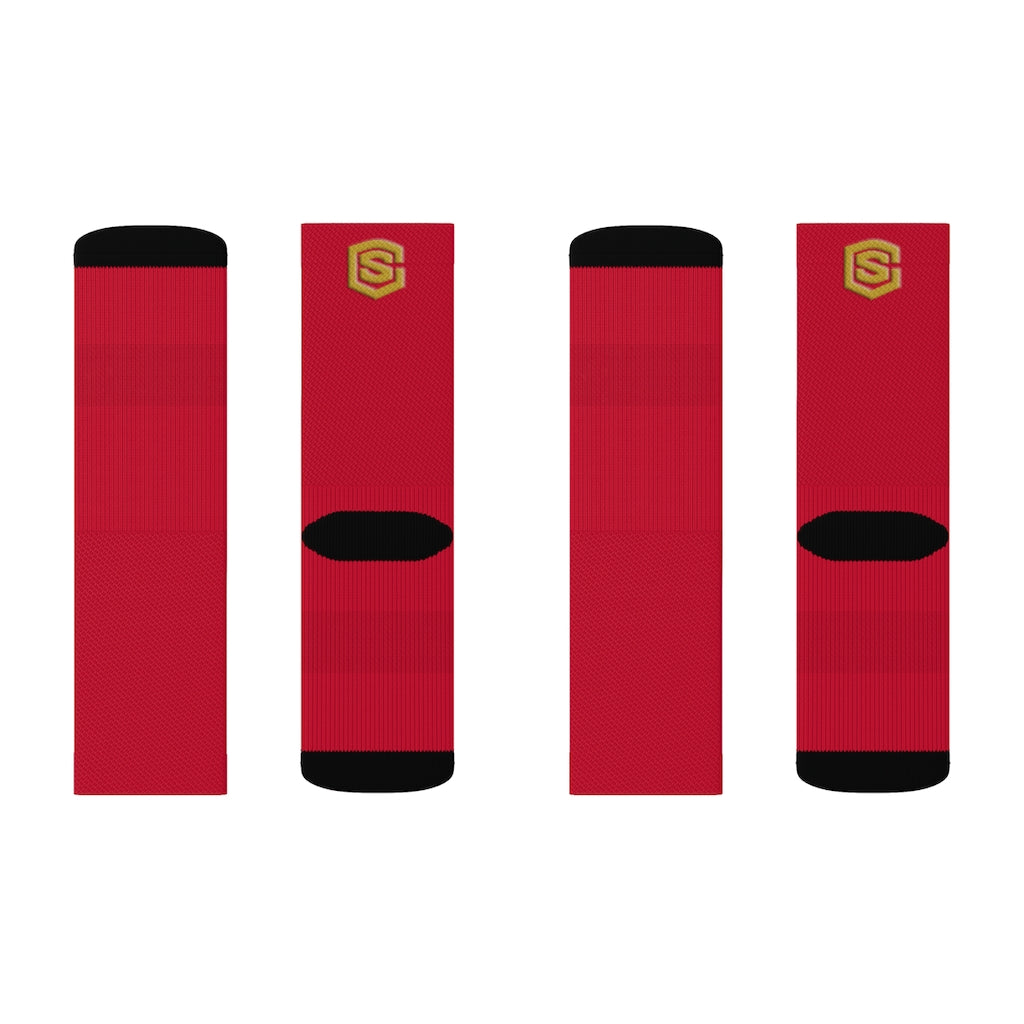 Red Sublimation Socks Gold Logo