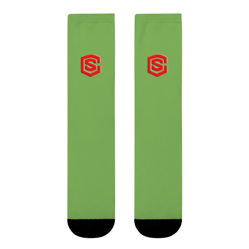Green Sublimation Crew Socks (EU) Red Logo