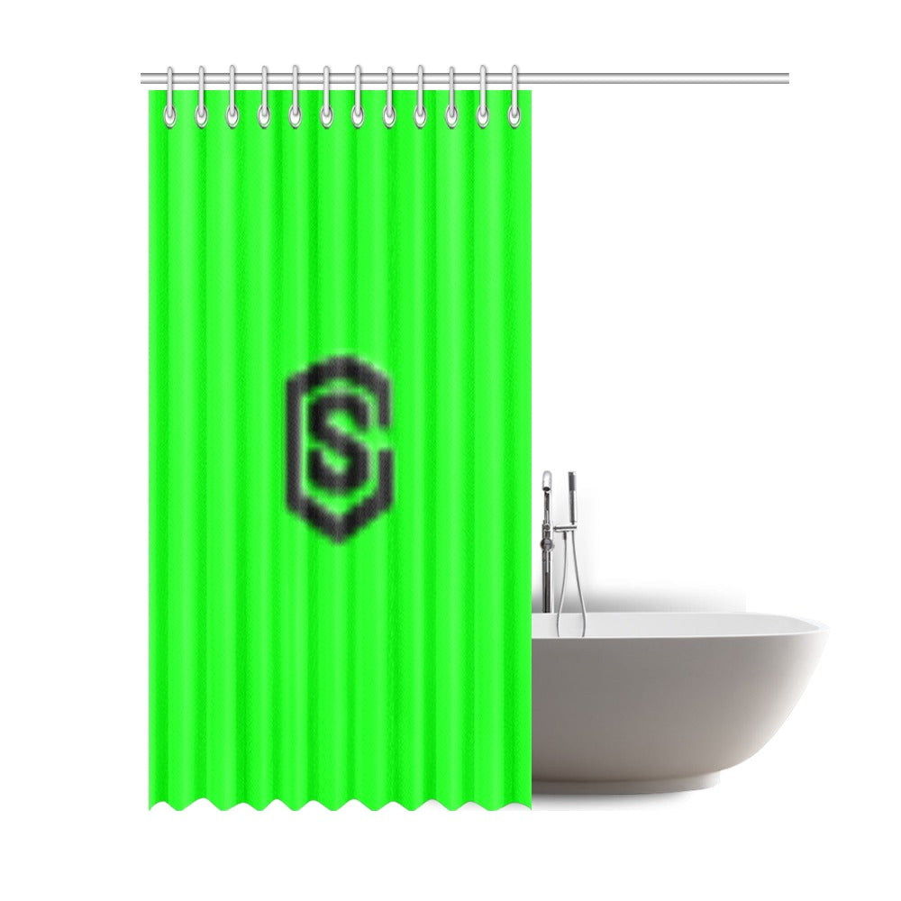 Green Shower Curtain 69"x84" with Black Logo Shower Curtain 69"x84"