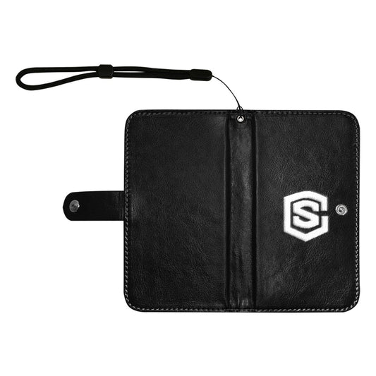 Black Flip Leather Purse for Mobile Phone(Model1703)(Large) with White Logo Flip Leather Purse for Mobile Phone(Model1703)(Large)