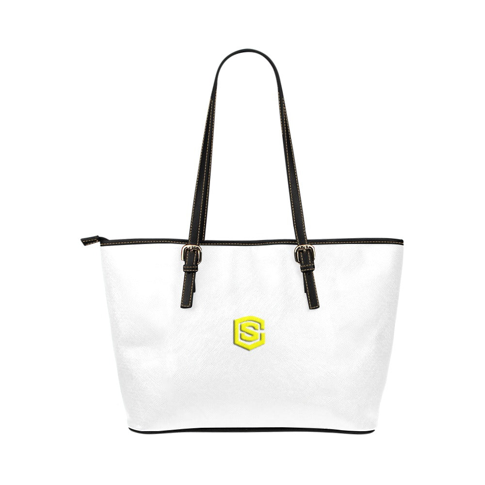 WHITE Leather Tote Bag WITH YELLOW LOGO Leather Tote Bag (Model 1651) (Big)
