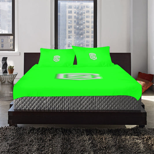 Green 3-Piece Bedding Set (1 Duvet Cover 86"x70"; 2 Pillowcases 20"x30")(One Side) wtih Silver Logo 3-Piece Bedding Set (1 Duvet Cover 86"x70"; 2 Pillowcases 20"x30")(One Side)