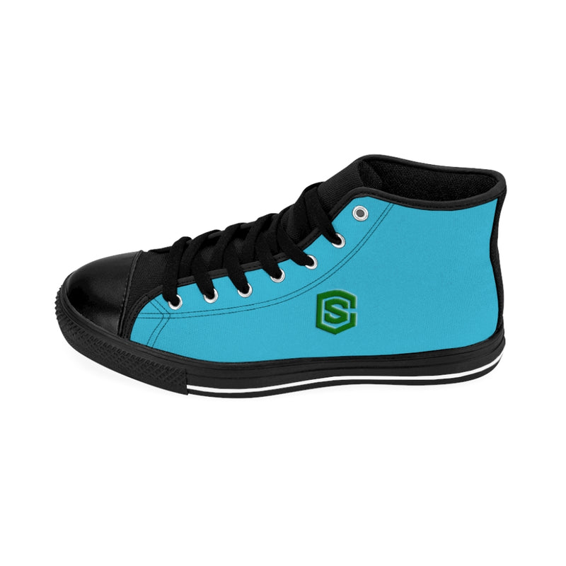 blue Men's High-top Sneakers - green logo