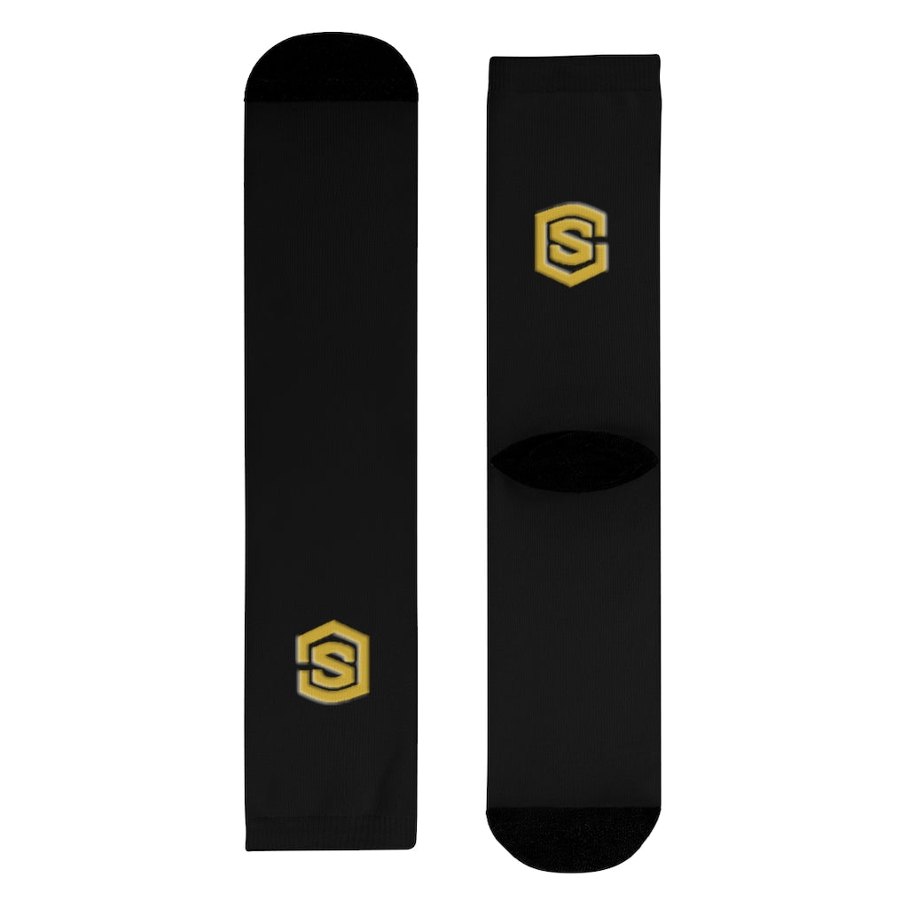 Black Sublimation Crew Socks (EU) Gold Logo