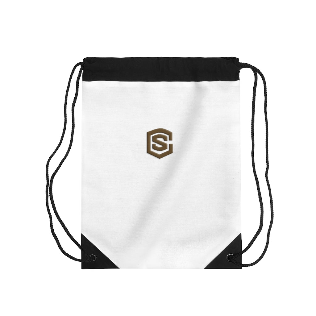 White Drawstring Bag Brown logo