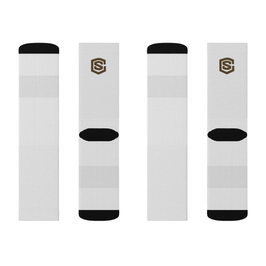 White Sublimation Socks Brown Logo