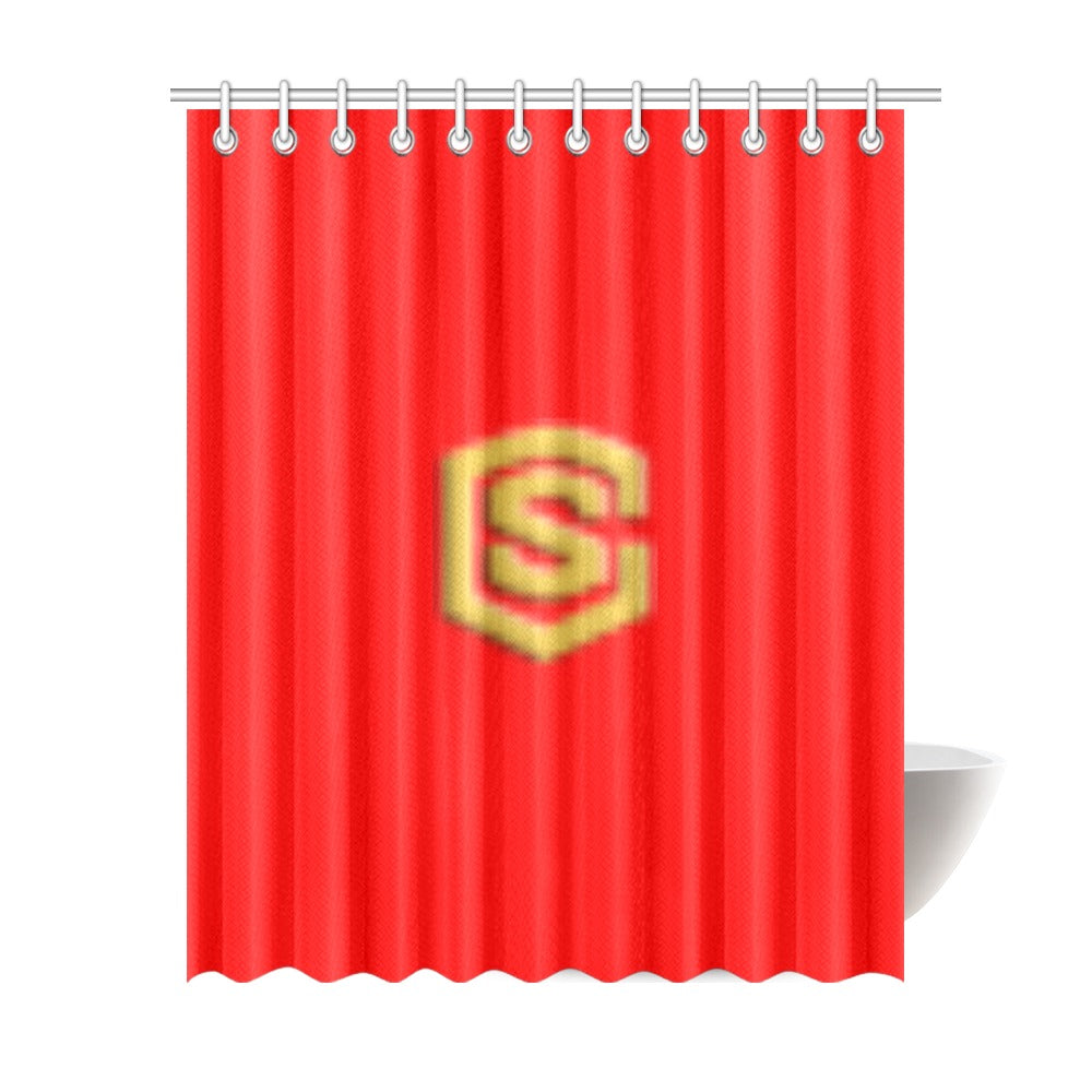 Red Shower Curtain 69"x84" with Gold Logo Shower Curtain 69"x84"
