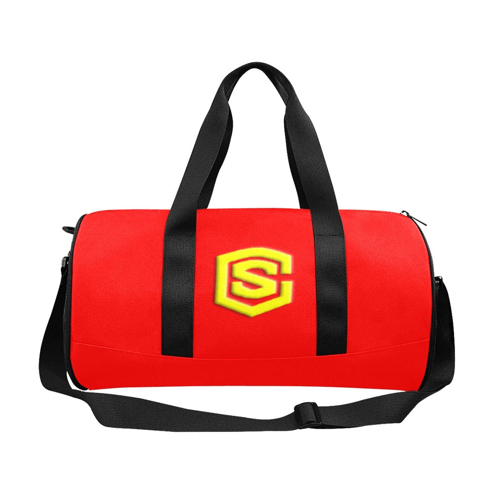RED TRAVEL BAG WITH YELLOW LOGO Travel Duffel Bags (Model 1679)