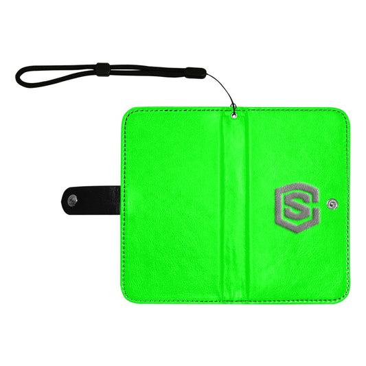 Green Flip Leather Purse for Mobile Phone(Model1703)(Large) with Gray Logo Flip Leather Purse for Mobile Phone(Model1703)(Large)