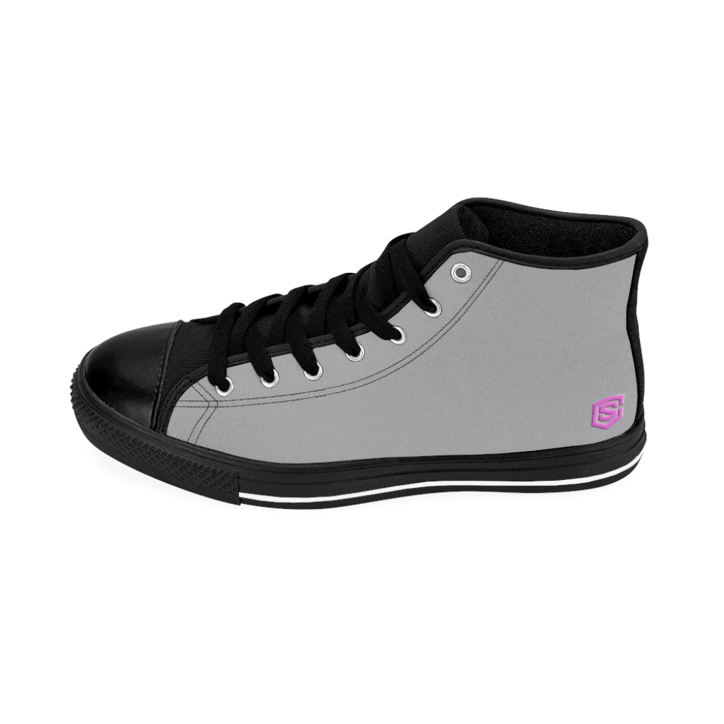grey Women's High-top Sneakers Pink logo