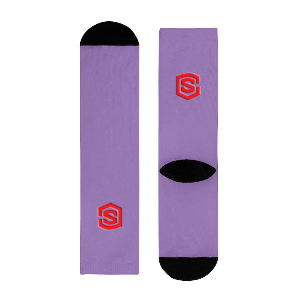 Purple Sublimation Crew Socks (EU) Red Logo