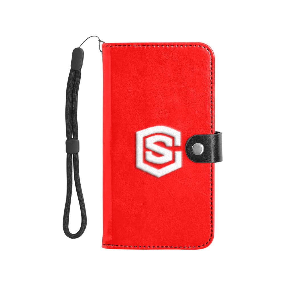 Red Flip Leather Purse for Mobile Phone(Model1703)(Large) with White Logo Flip Leather Purse for Mobile Phone(Model1703)(Large)