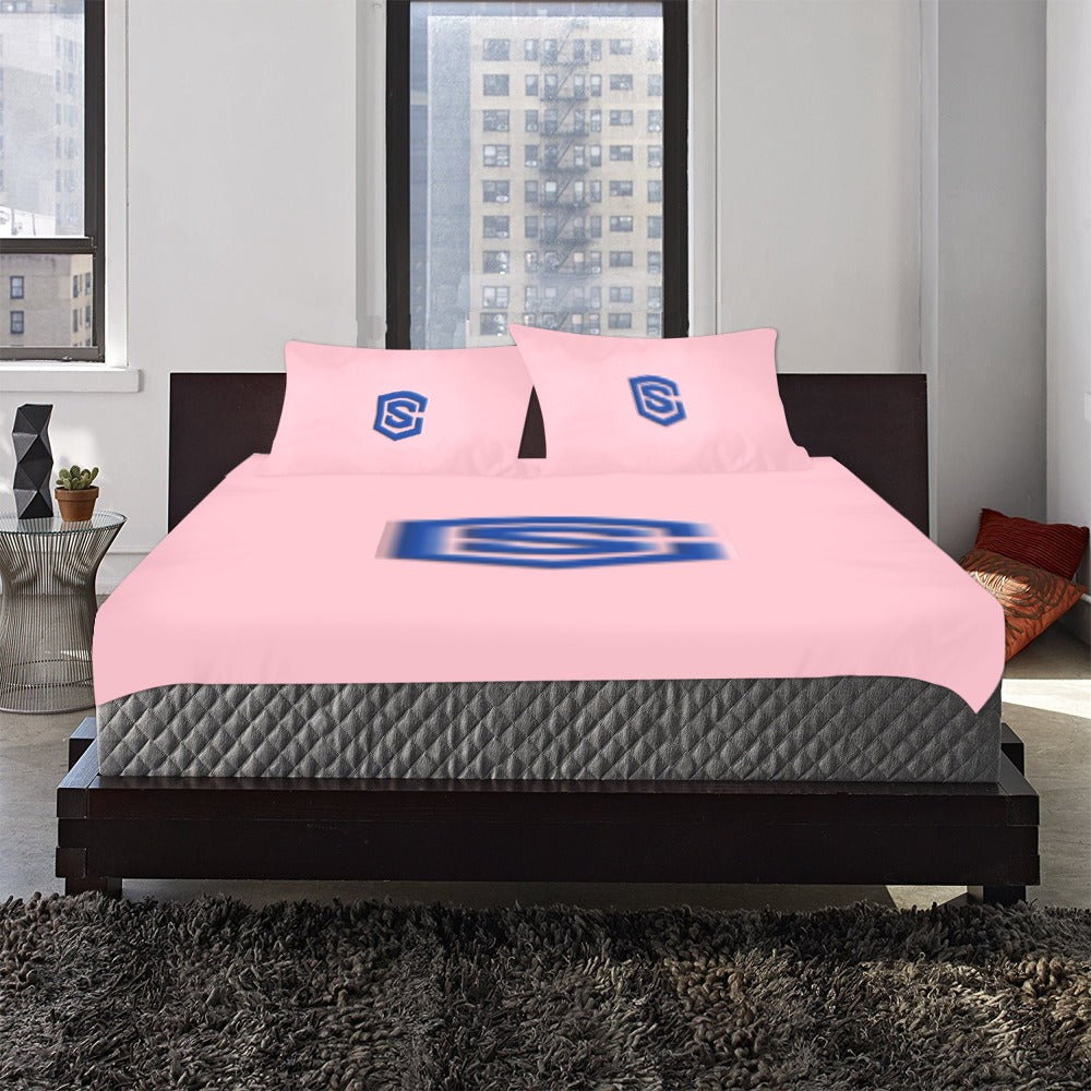 Pink 3-Piece Bedding Set (1 Duvet Cover 86"x70"; 2 Pillowcases 20"x30")(One Side) wtih Blue Logo 3-Piece Bedding Set (1 Duvet Cover 86"x70"; 2 Pillowcases 20"x30")(One Side)