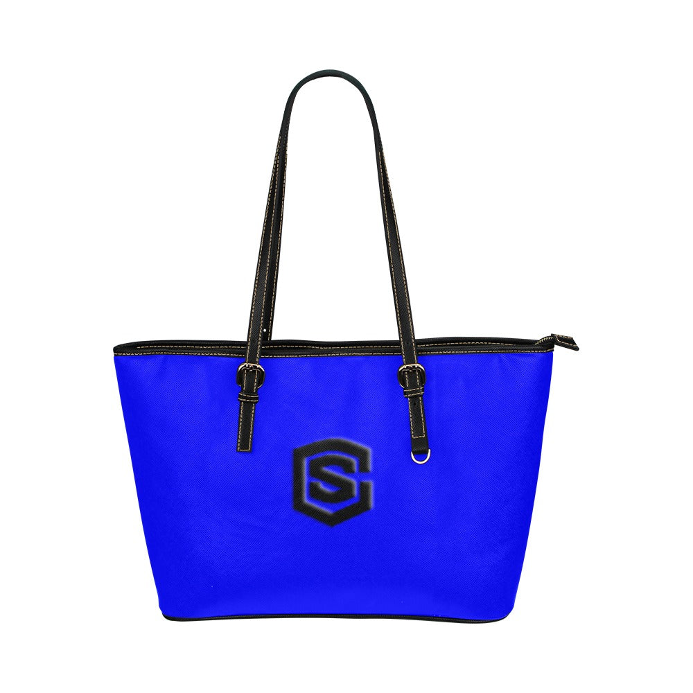 BLUE Leather Tote Bag WITH BLACK LOGO Leather Tote Bag (Model 1651) (Big)