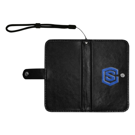 Black Flip Leather Purse for Mobile Phone(Model1703)(Large) with Blue Logo Flip Leather Purse for Mobile Phone(Model1703)(Large)