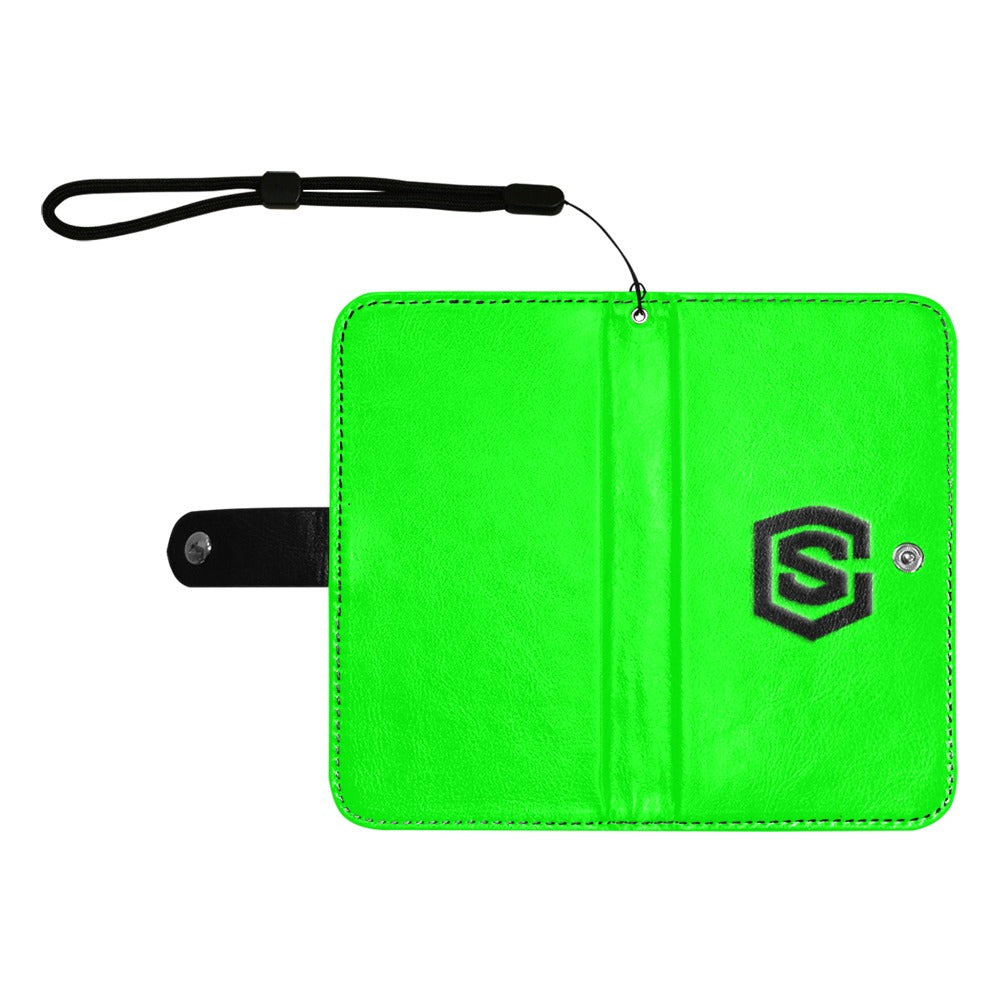 Green Flip Leather Purse for Mobile Phone(Model1703)(Large) with Black Logo Flip Leather Purse for Mobile Phone(Model1703)(Large)