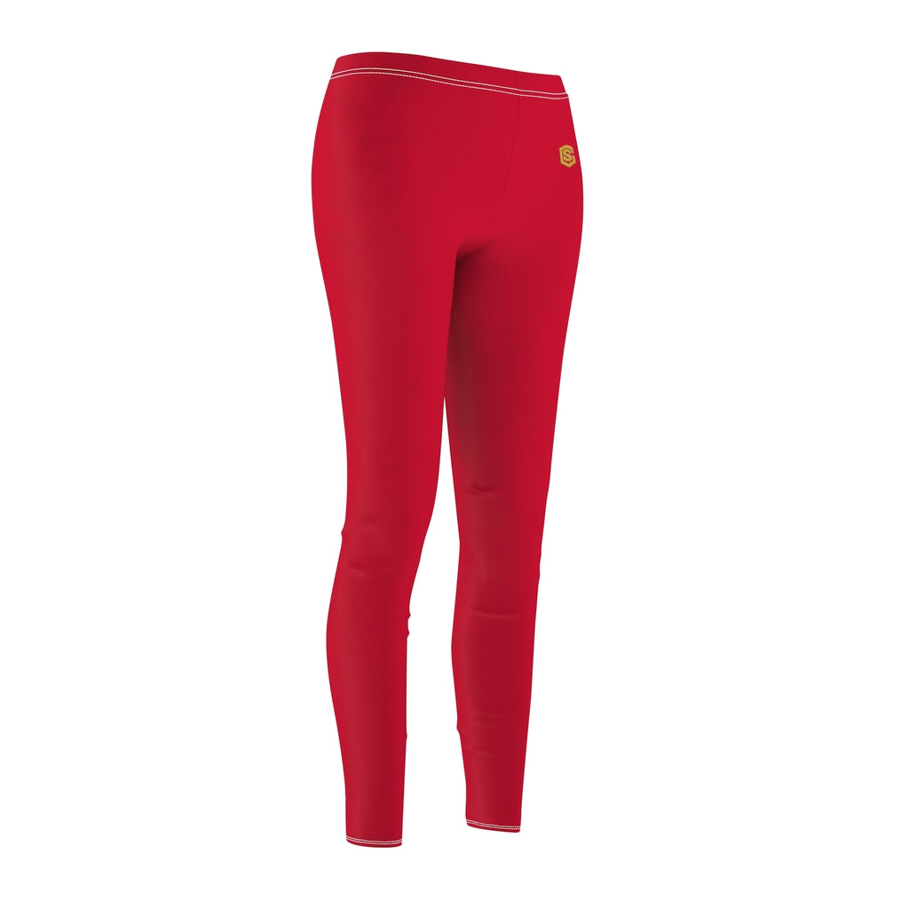 Red Women's Cut & Sew Casual Leggings Gold logo