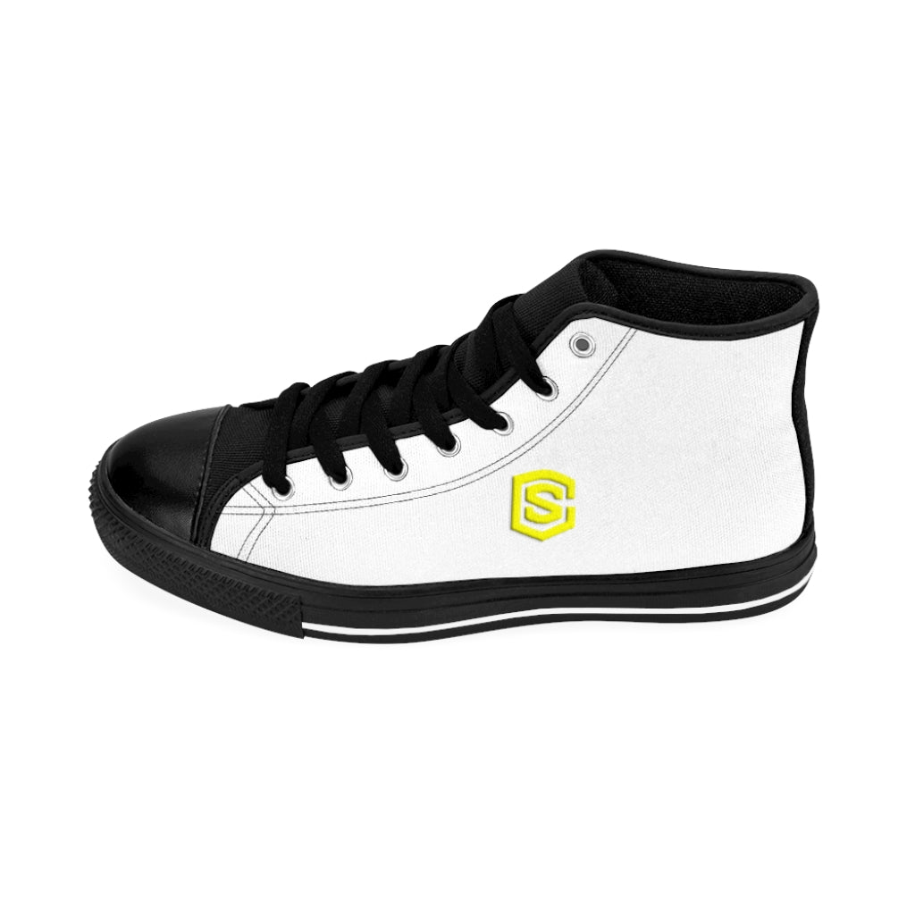 white Men's High-top Sneakers - yellow logo