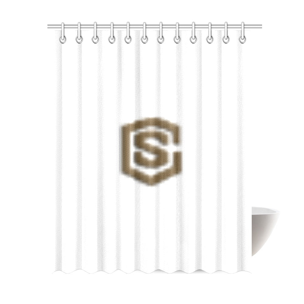 White Shower Curtain 69"x84" with Brown Logo Shower Curtain 69"x84"