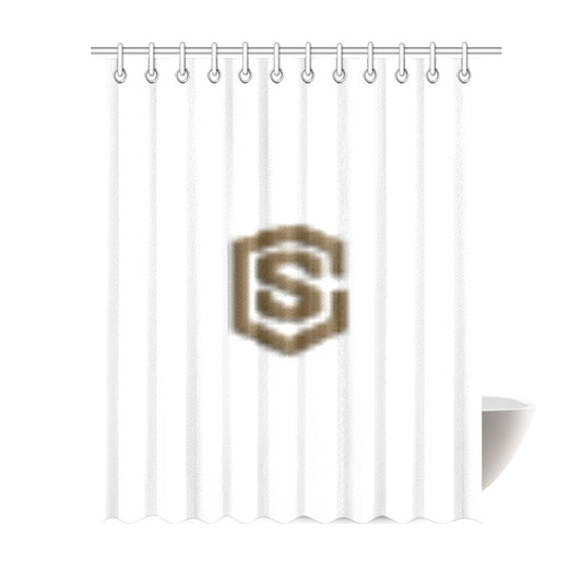 White Shower Curtain 69"x84" with Brown Logo Shower Curtain 69"x84"