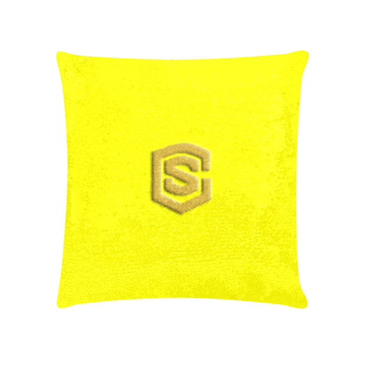 Yellow Custom Sequin Pillow with Gold Logo Custom Sequin Pillow Case 18"x18"