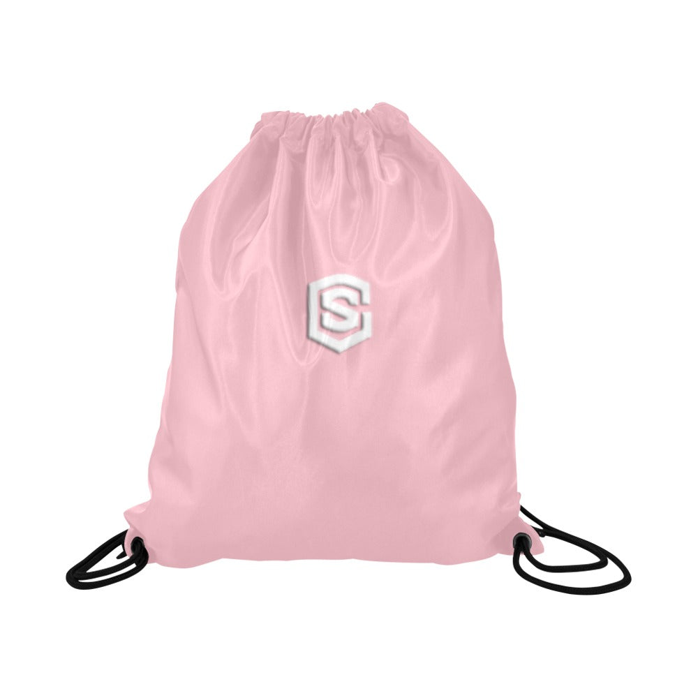 Pink Drawstring Bags Large With White Logo Drawstring Bags (Model 1604) (Large)
