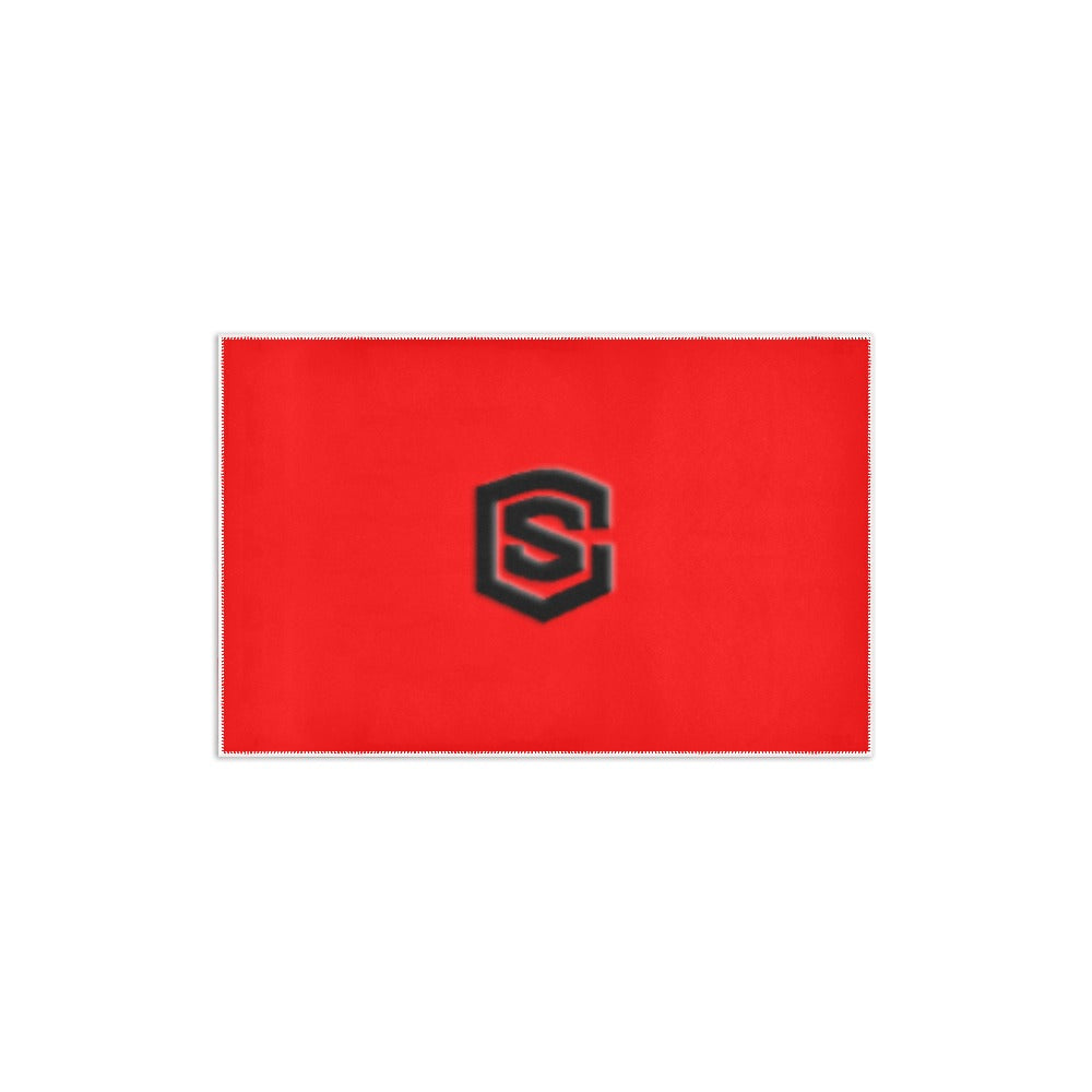 Red Area Rug 2.6' x 1.7' with Black Logo Area Rug 2.6' x 1.7'