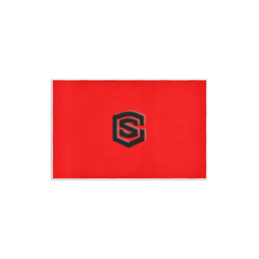 Red Area Rug 2.6' x 1.7' with Black Logo Area Rug 2.6' x 1.7'