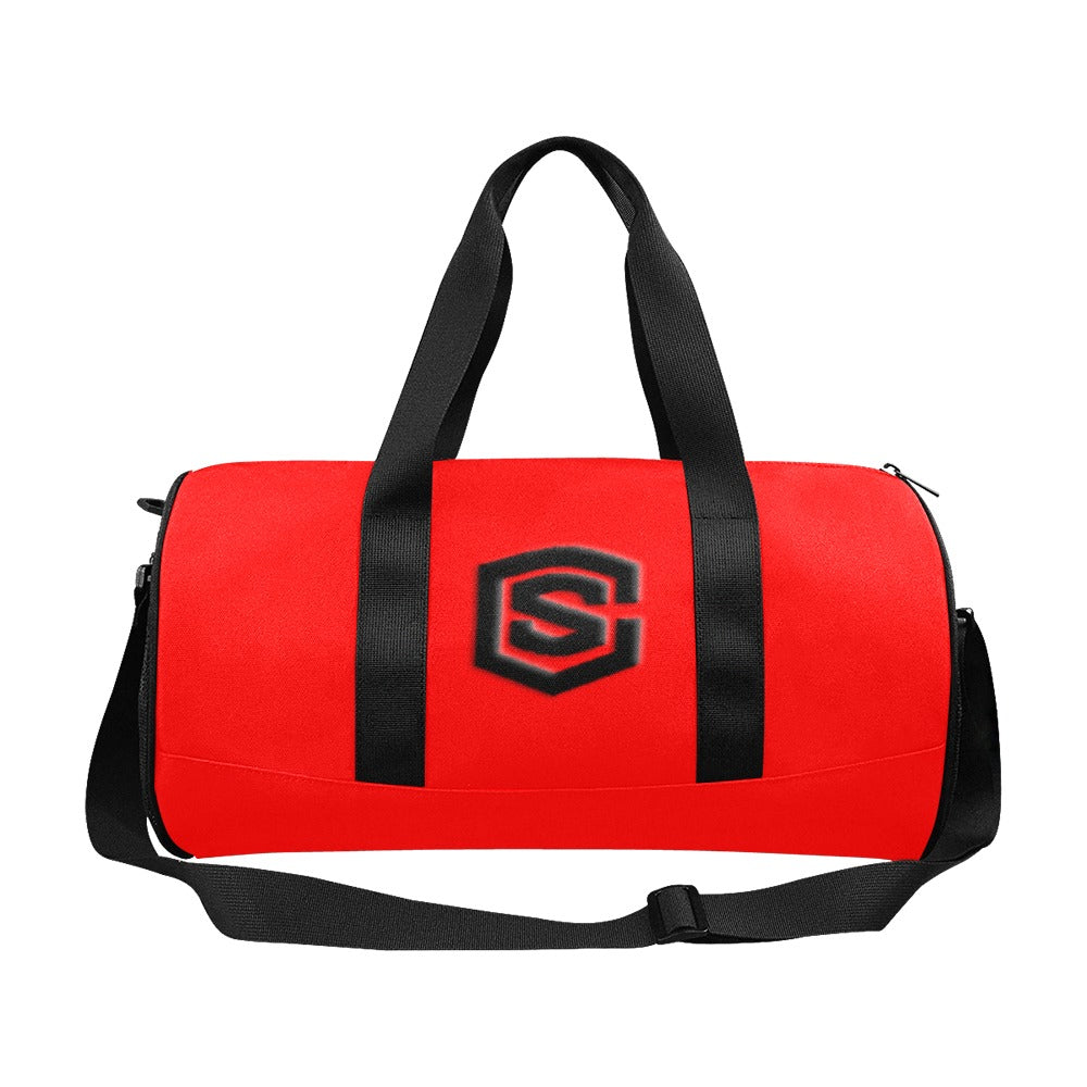 RED TRAVEL BAG WITH BLACK LOGO Travel Duffel Bags (Model 1679)