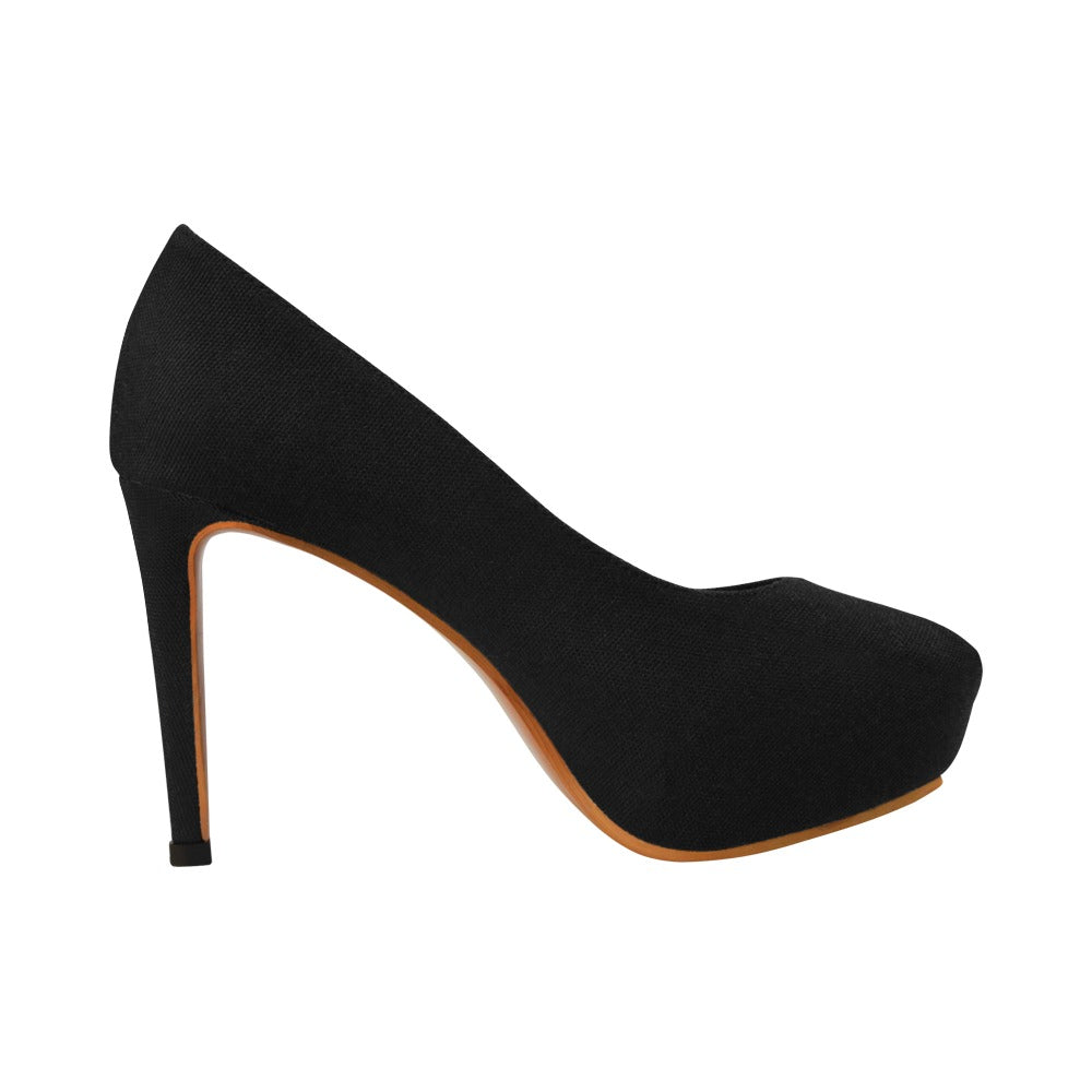 Black Women's Pumps With Black Logo Women's High Heels (Model 044)
