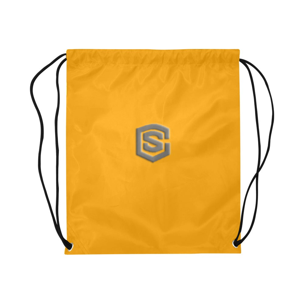 Orange Drawstring Bags Large With Grey Logo Drawstring Bags (Model 1604) (Large)