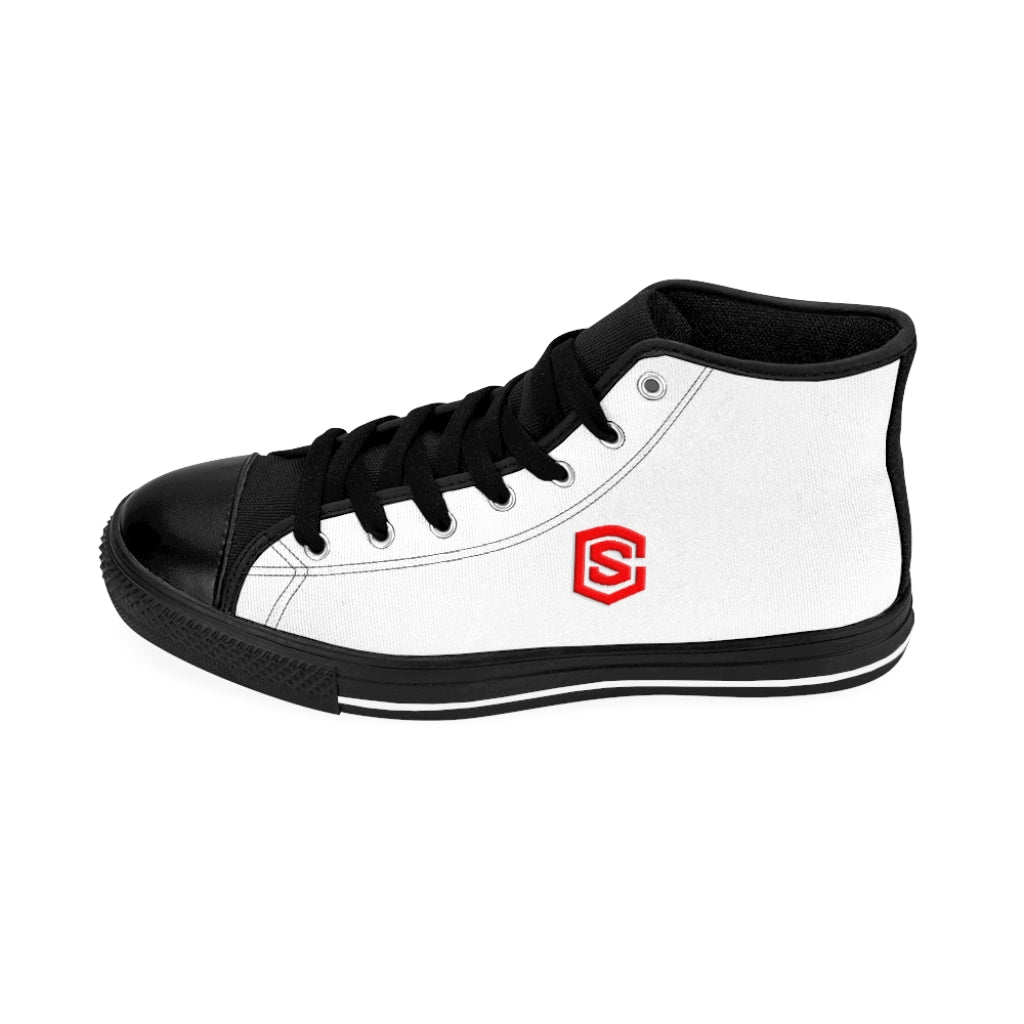 white Men's High-top Sneakers - red logo