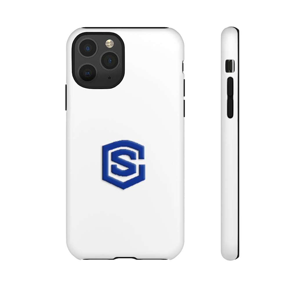 White Tough Cases Blue Logo