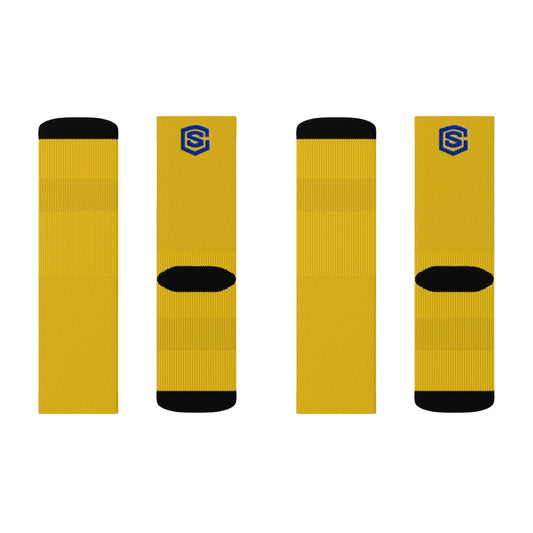 Yellow Sublimation Socks Blue Logo