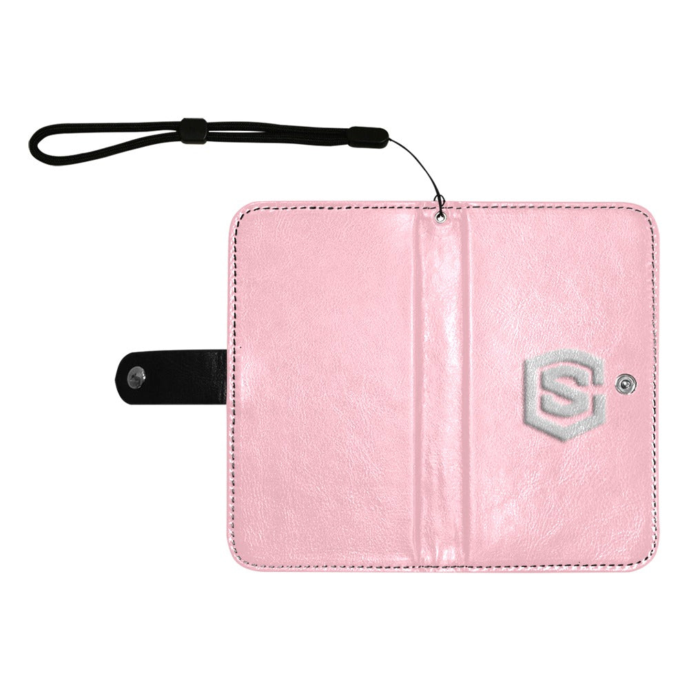 Pink Flip Leather Purse for Mobile Phone(Model1703)(Large) with Silver Logo Flip Leather Purse for Mobile Phone(Model1703)(Large)