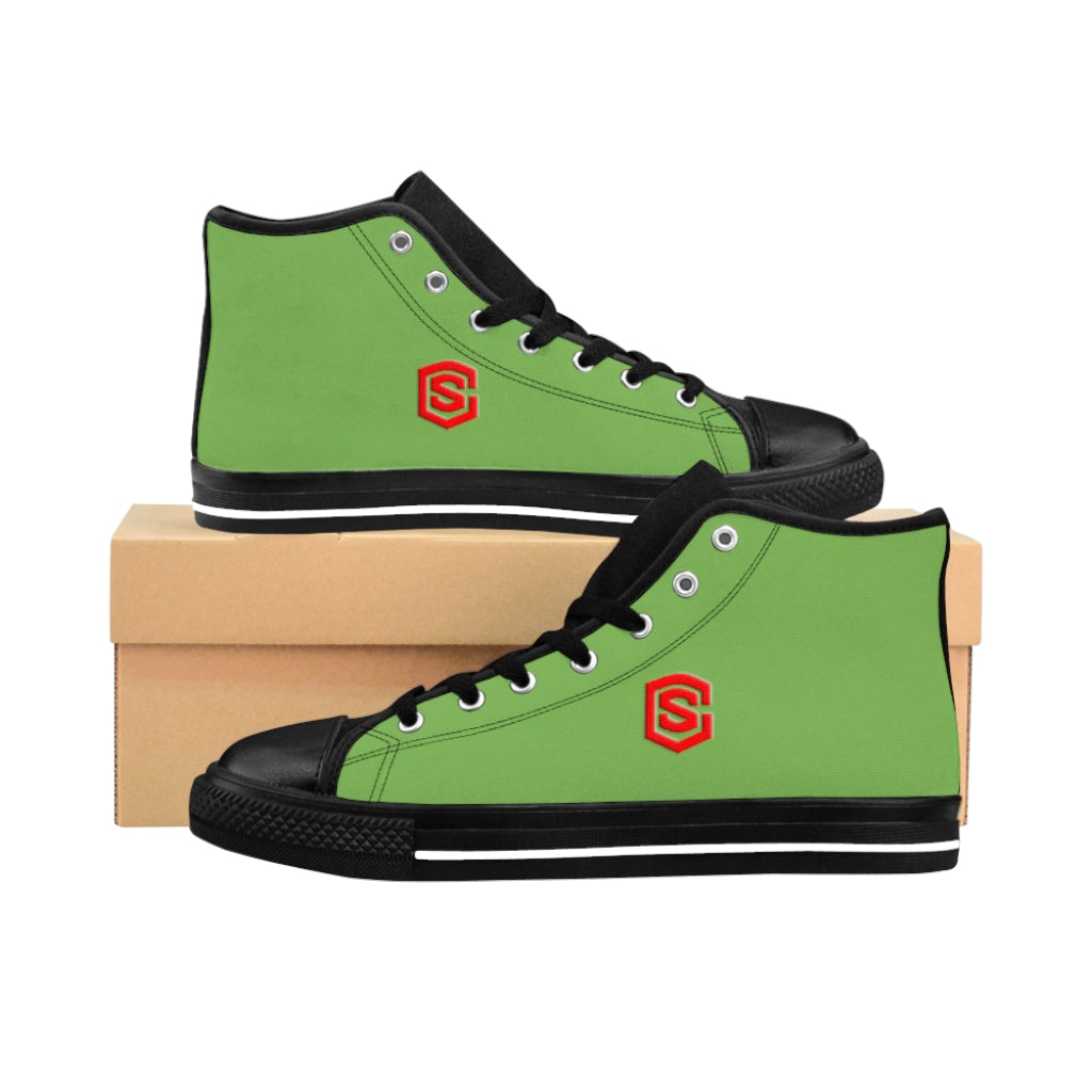 green Men's High-top Sneakers - red logo