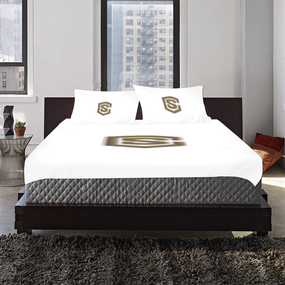 White Duvet Cover Brown Logo 3-Piece Bedding Set (1 Duvet Cover 86"x70"; 2 Pillowcases 20"x30")(One Side)